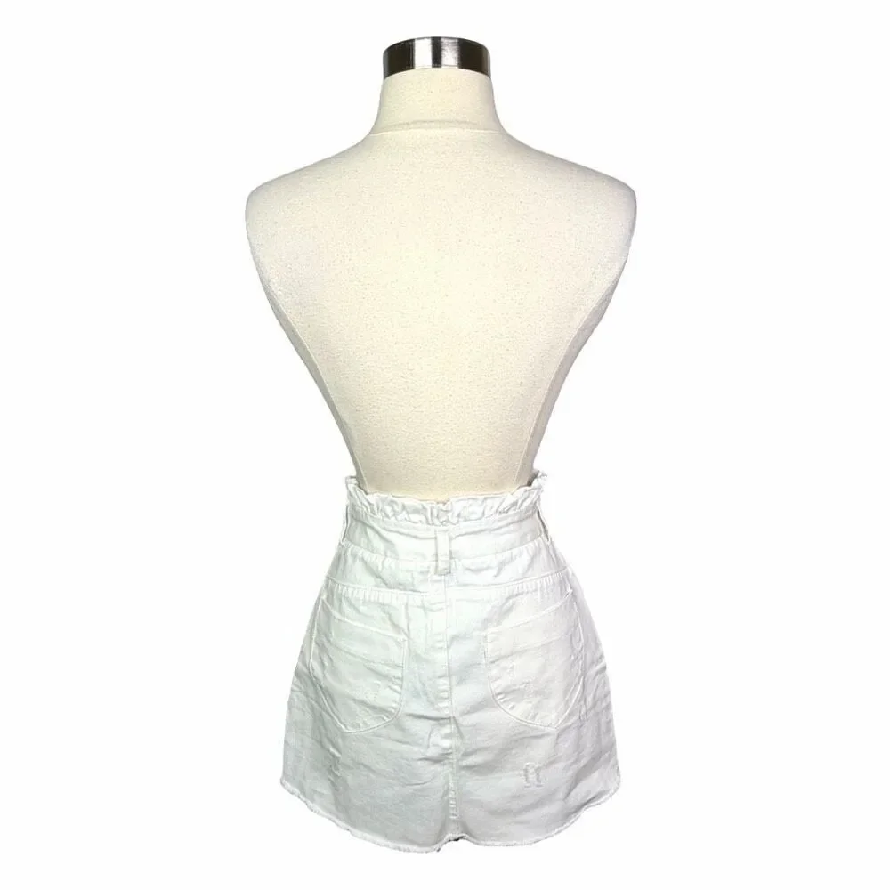 Hayden Los Angeles Distressed Paper Bag Denim Mini Skirt - Size Large - H6139